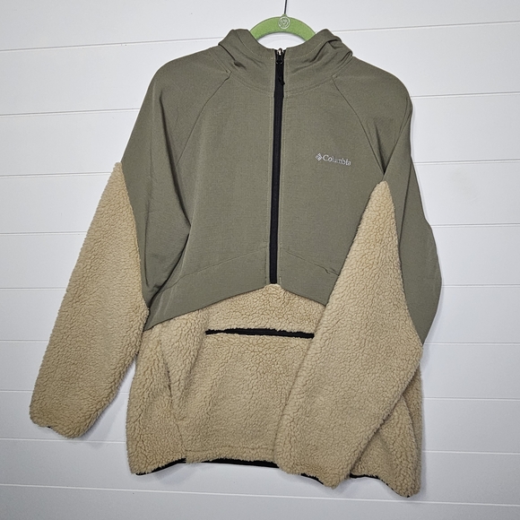 Columbia Men's Large Olive Beige Fleece Pullover Waterproof Snowboard Jacket. - Picture 1 of 5